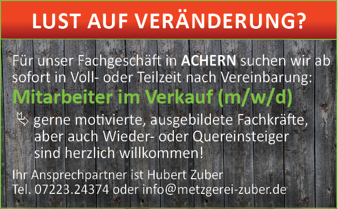 Stellenanzeige Achern MA Verkauf