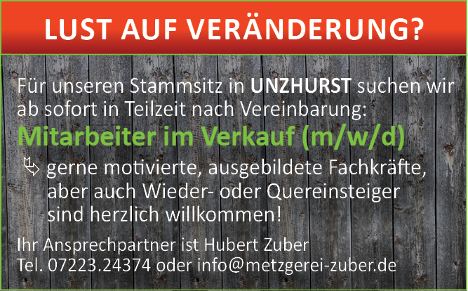 Stellenanzeige Verkauf Unzhurst