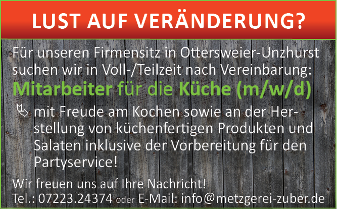 Stellenanzeige Küche Unzhurst