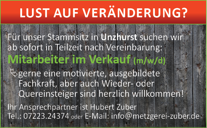 Stellenanzeige Verkauf Unzhurst