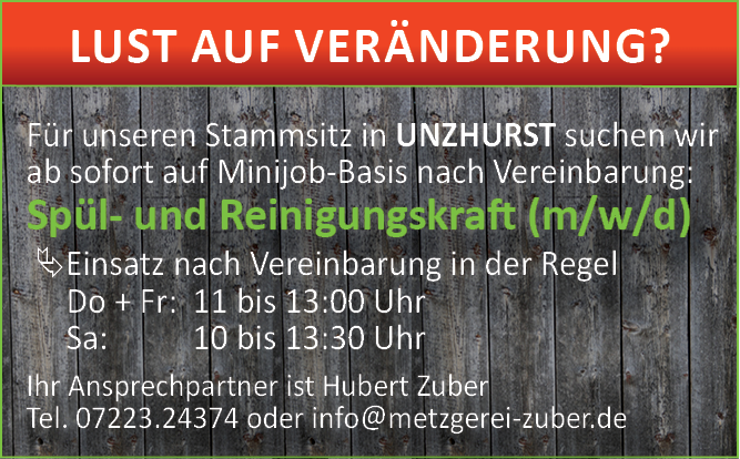 Stellenanzeige Unzhurst Reinigungskraft